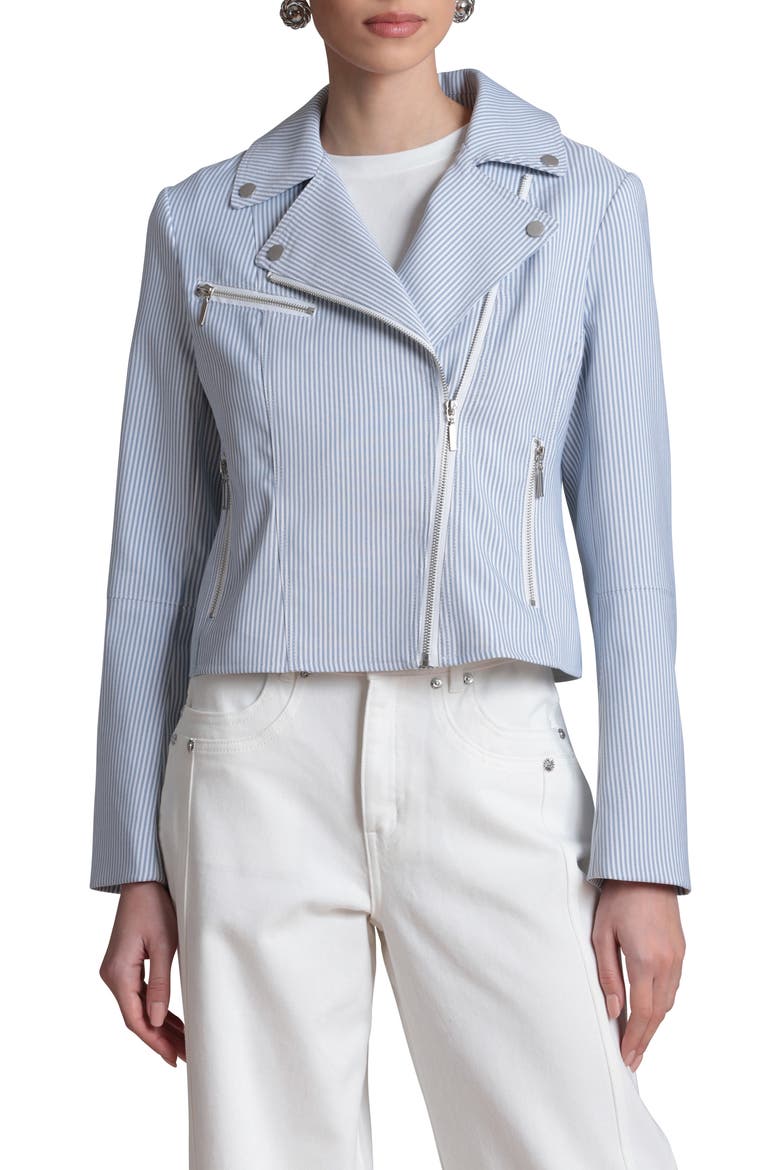 Stripe Moto Jacket, Main, color, BLUE WHITE STRIPE