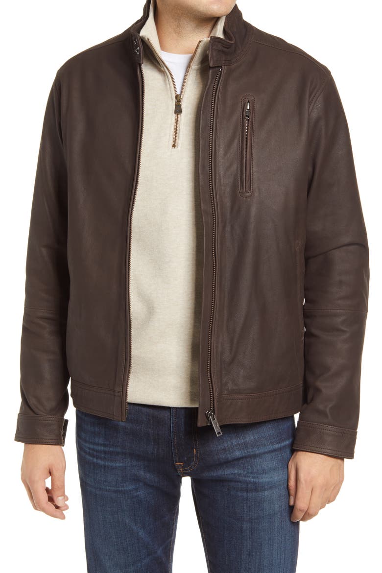 Westhaven Distressed Leather Bomber Jacket, Main, color, CHOCOLATE