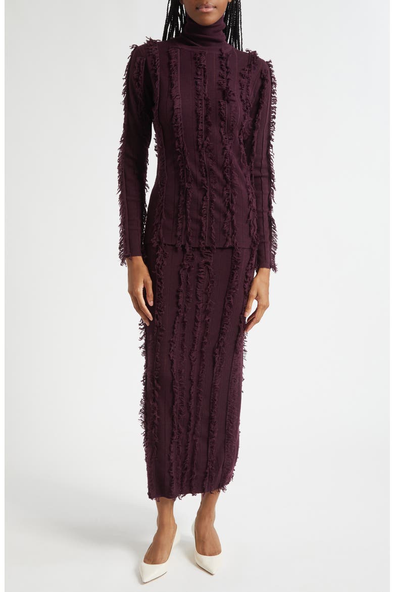 Nico Fringe Stripe Merino Wool Turtleneck Sweater, Alternate, color, PINEAU