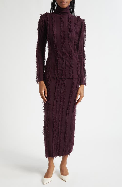 Zankov Evangeline Fringe Stripe Knit Pencil Skirt In Burgundy