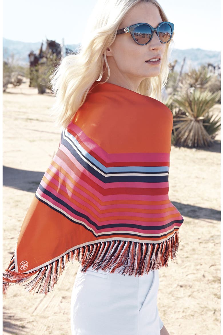 'Fret' Fringed Silk Twill Square Scarf, Alternate, color, GREEN