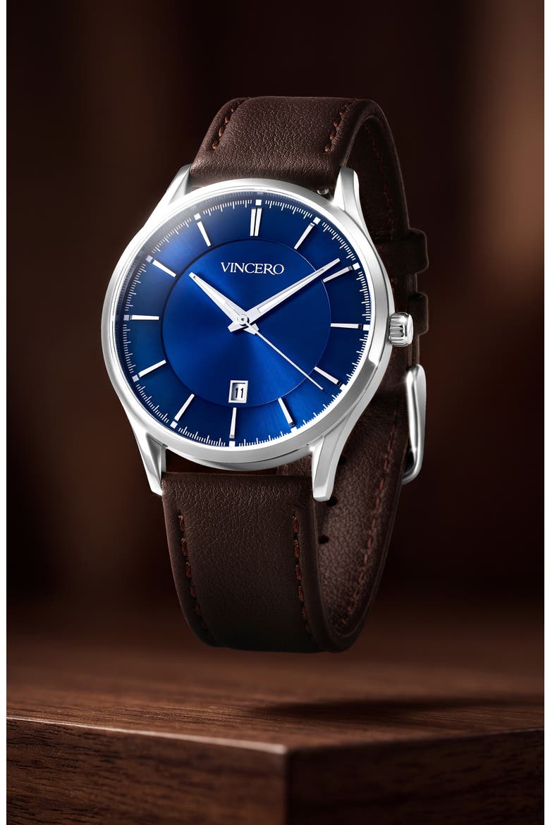 The Kairos Leather Strap Watch, 38mm, Alternate, color, BLUE