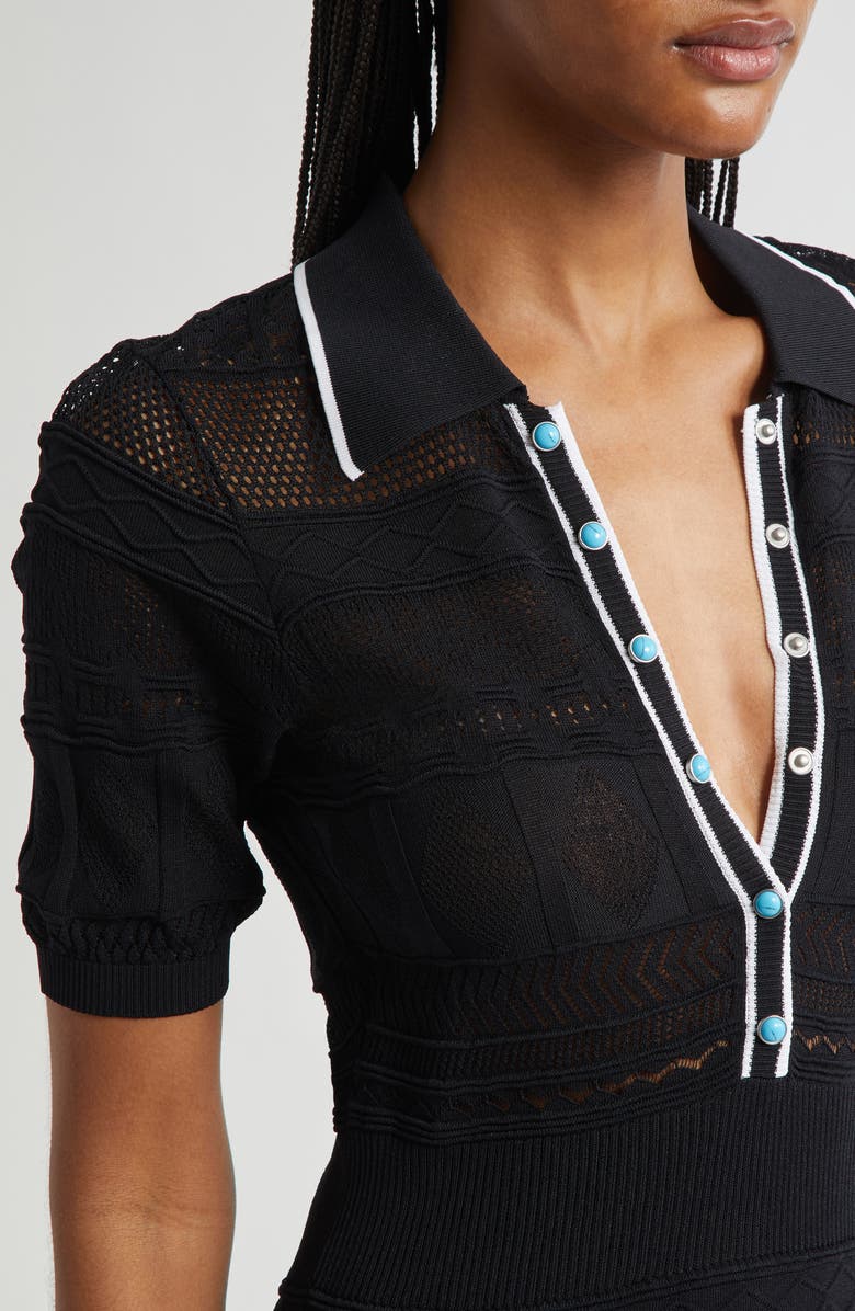 L'AGENCE Dakoa Mixed Stitch Fit & Flare Knit Dress, Alternate, color, Black/ White