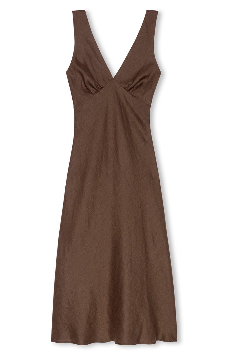 Avianna Plunge Neck Linen Dress, Alternate, color, ESPRESSO