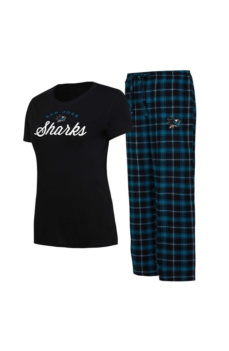 CONCEPTS SPORT Women's Concepts Sport Black/Teal San Jose Sharks Arctic T-Shirt & Pajama Pants Sleep Set, Main, color, 