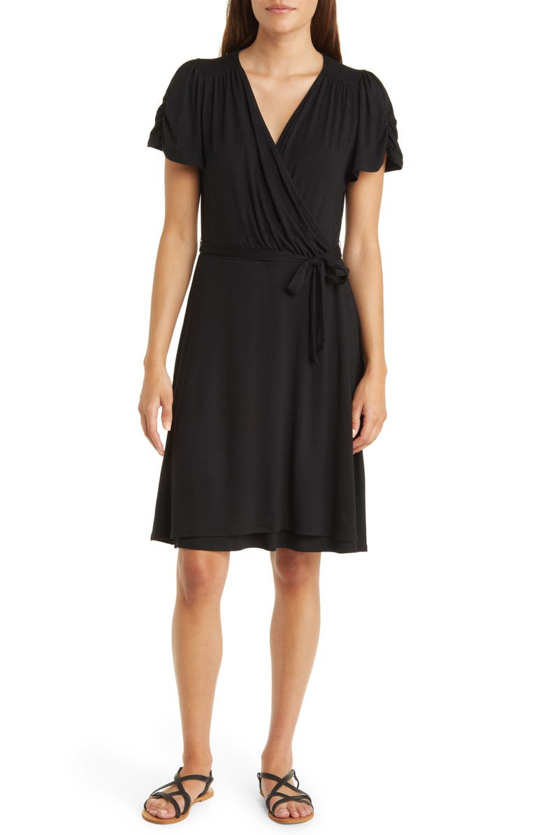 Loveappella Faux Wrap Dress, Main, color, Black