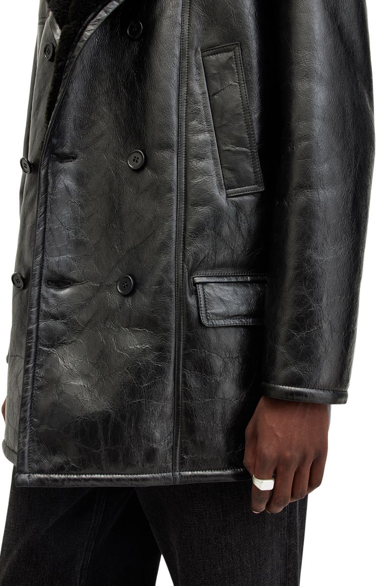 AllSaints Selkirk Shearling Lined Leather Peacoat, Alternate, color,