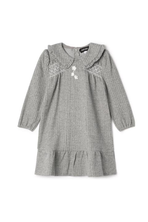 Herringbone Stretch A-Line Dress with Frilled Collar (Toddler, Little Kid & Big Kid)