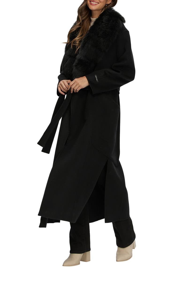 GORSKI Double Face Wool And Cashmere Coat, Detachable Genuine Shearling Collar, Belted, Alternate, color, Black/Black