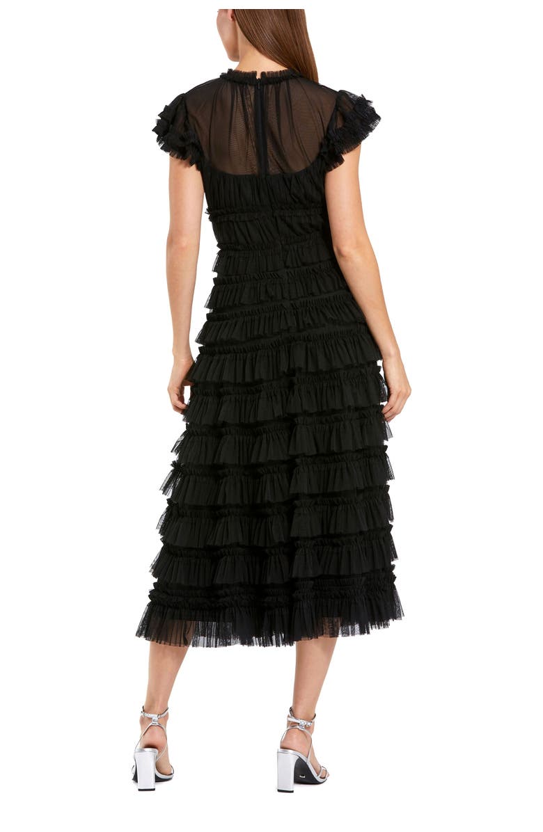 Mac Duggal Women's Ruffle High Neck Cap Sleeve Midi Dress, Alternate, color, Black