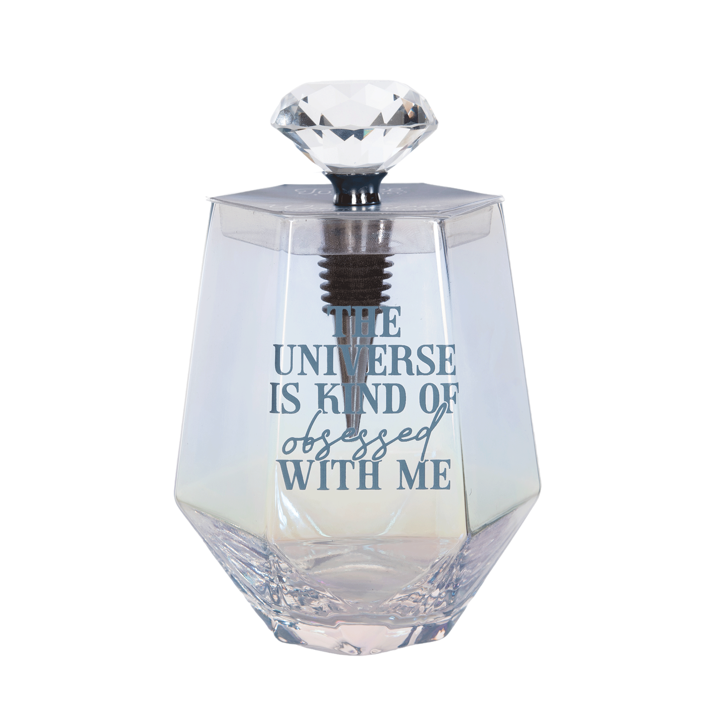 Totalee Gift The Universe Wine Glass W/ Stopper Set Of 2 Glass Clear 18 oz In Transparent