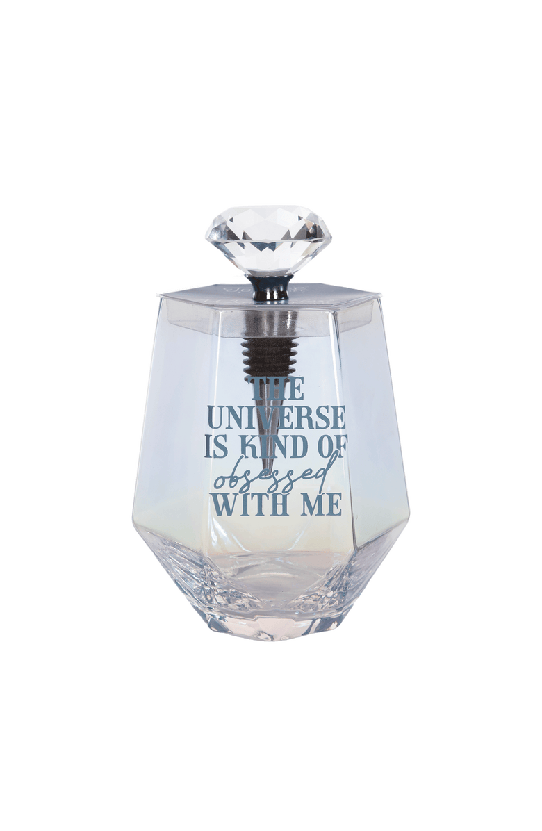 Totalee Gift The Universe Wine Glass w/ Stopper Set of 2 Glass Clear 18 oz, Main, color, Clear