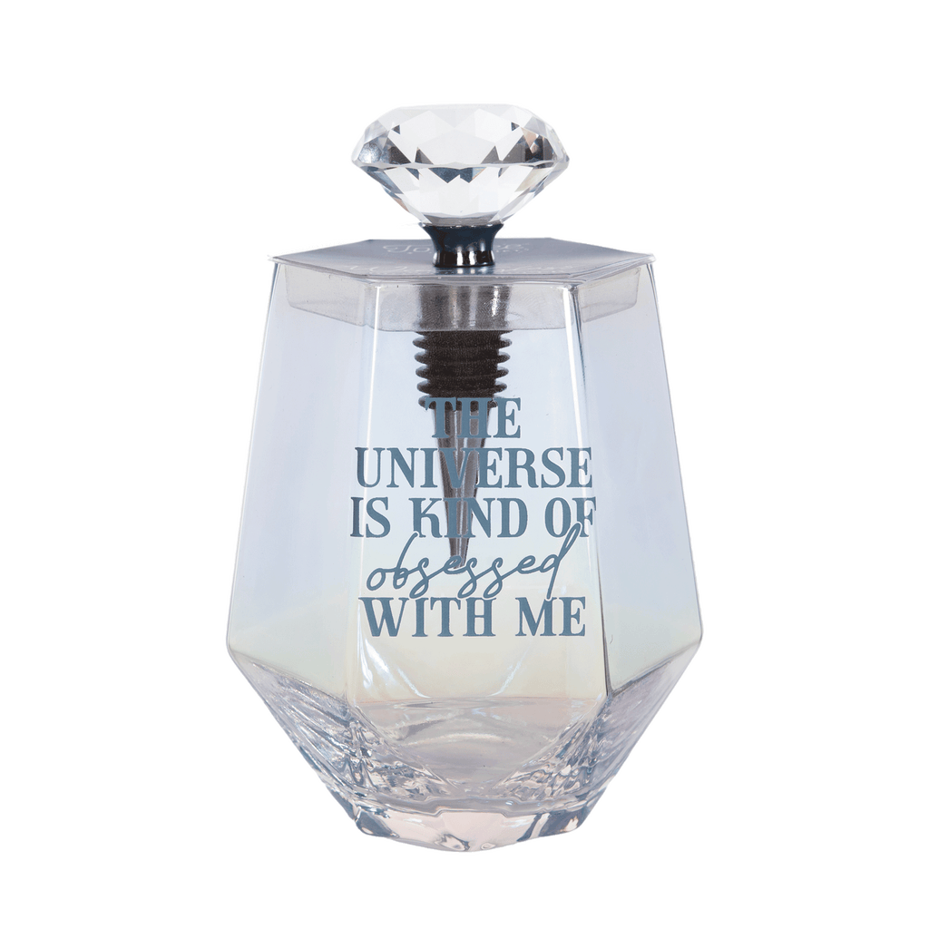 Totalee Gift The Universe Wine Glass W/ Stopper Set Of 2 Glass Clear 18 oz In Transparent
