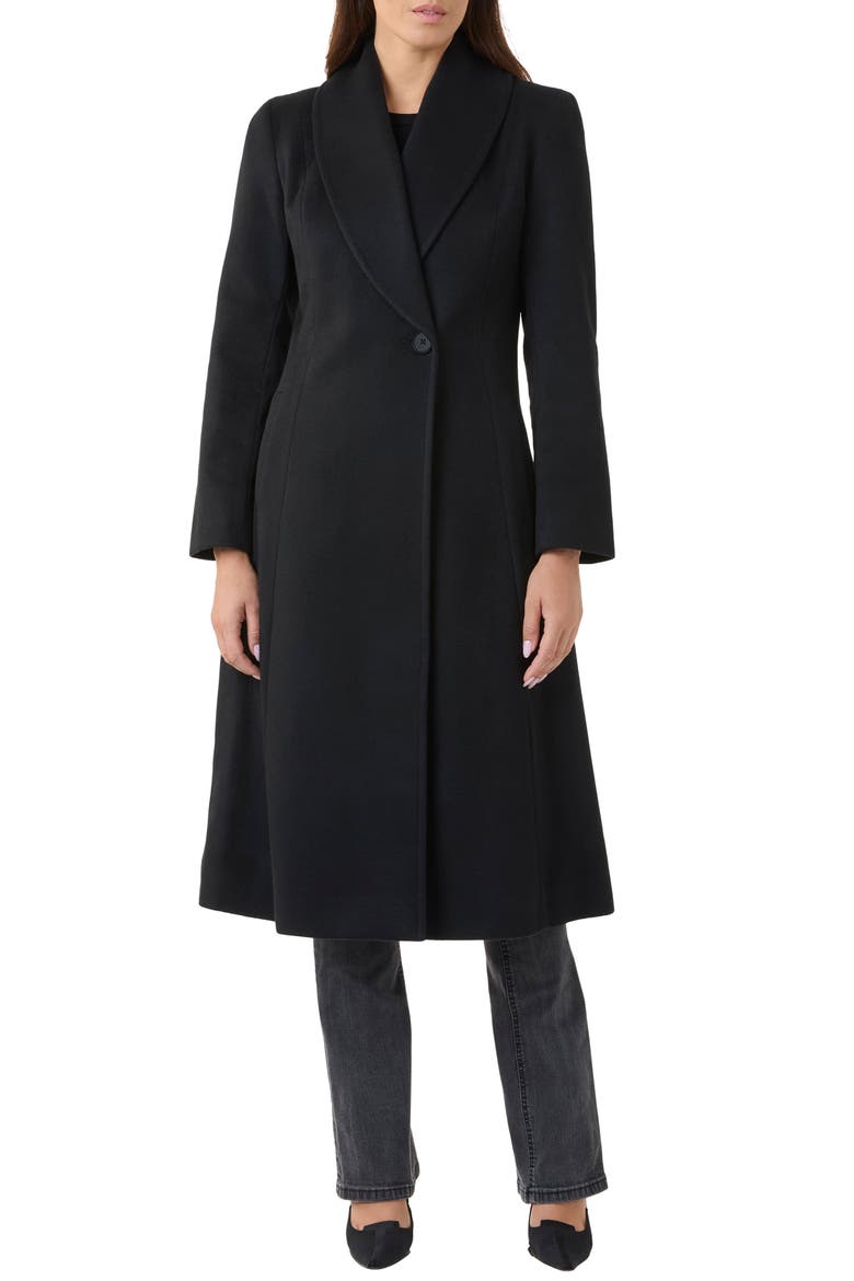 Shawl Collar Pick Stitched Cashmere Princess Coat, Main, color, BLACK
