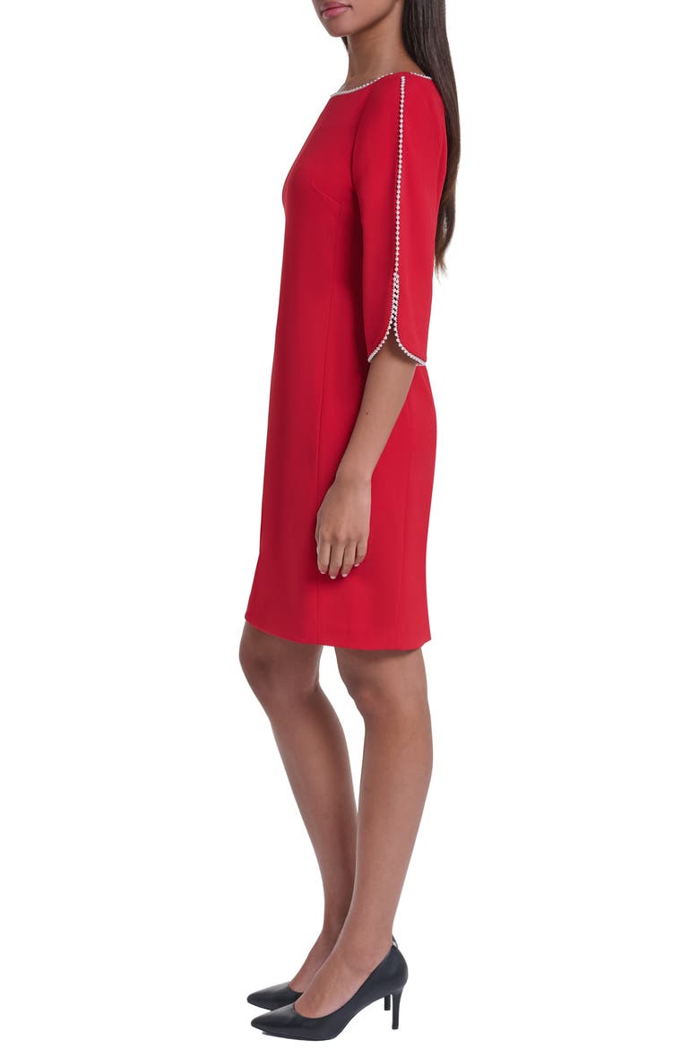 Pearly Bead Scuba Crepe Sheath Dress, Alternate, color, ADMIRAL RED