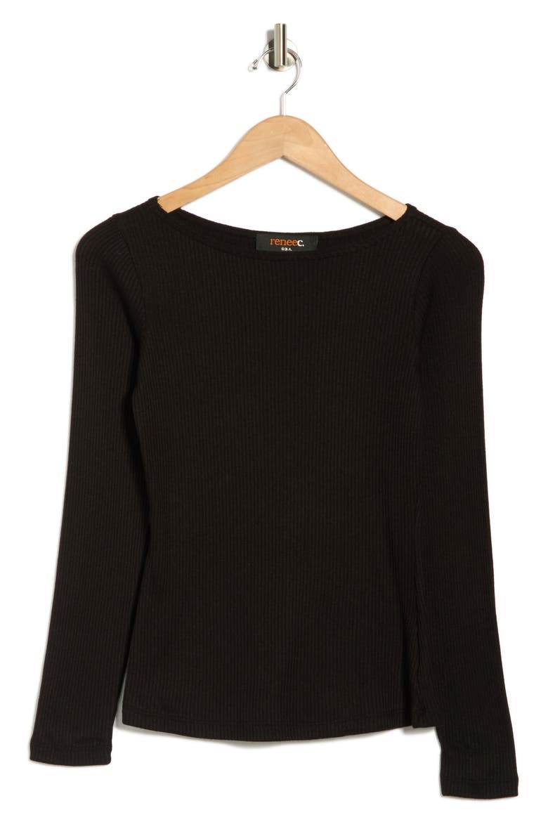 Long Sleeve Ribbed Top, Alternate, color, BLACK