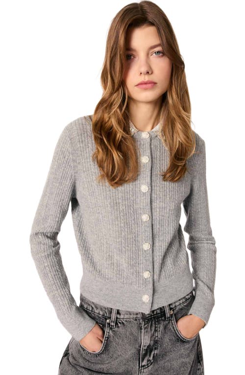 Maje Cardigan With Jewelry Collar In Grey
