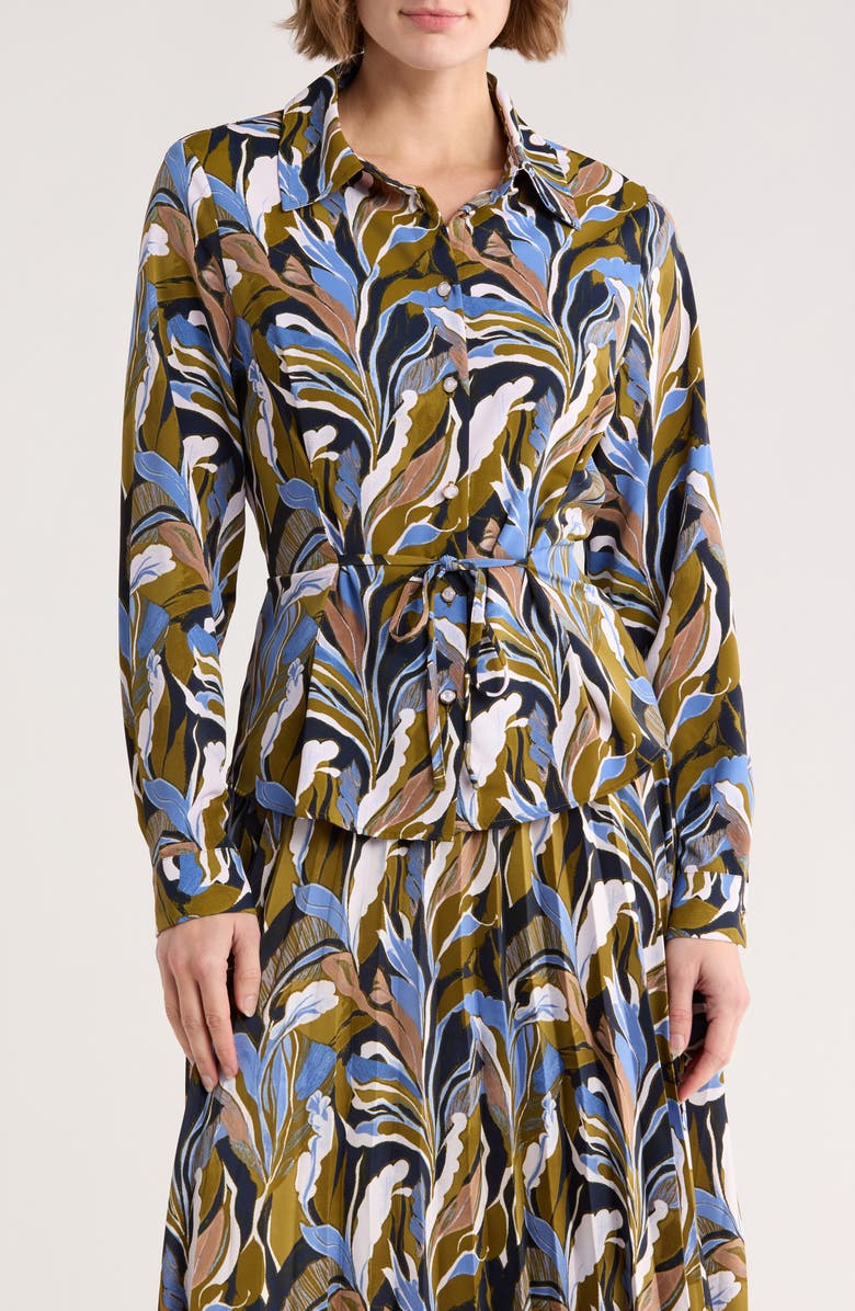 Adrianna Papell Side Tie Button-Up Shirt, Main, color, Citron Peri Floral