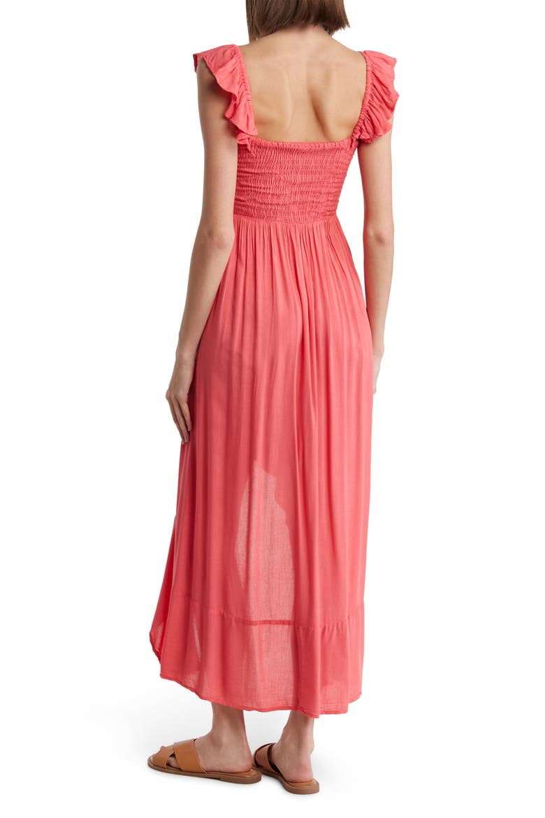 Maxi Ruffle Cover-Up Dress, Alternate, color, WATERMELON