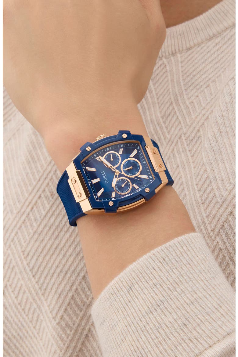 Multifunction Silicone Strap Watch, 44mm x 51mm, Alternate, color, BLUE