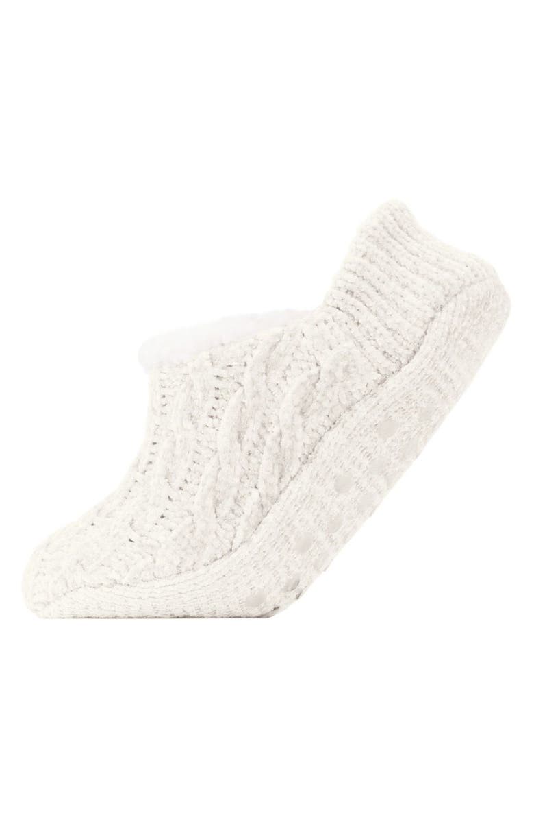 MeMoi Cable Chenille Fleece Lined Slipper Socks, Main, color, Ivory