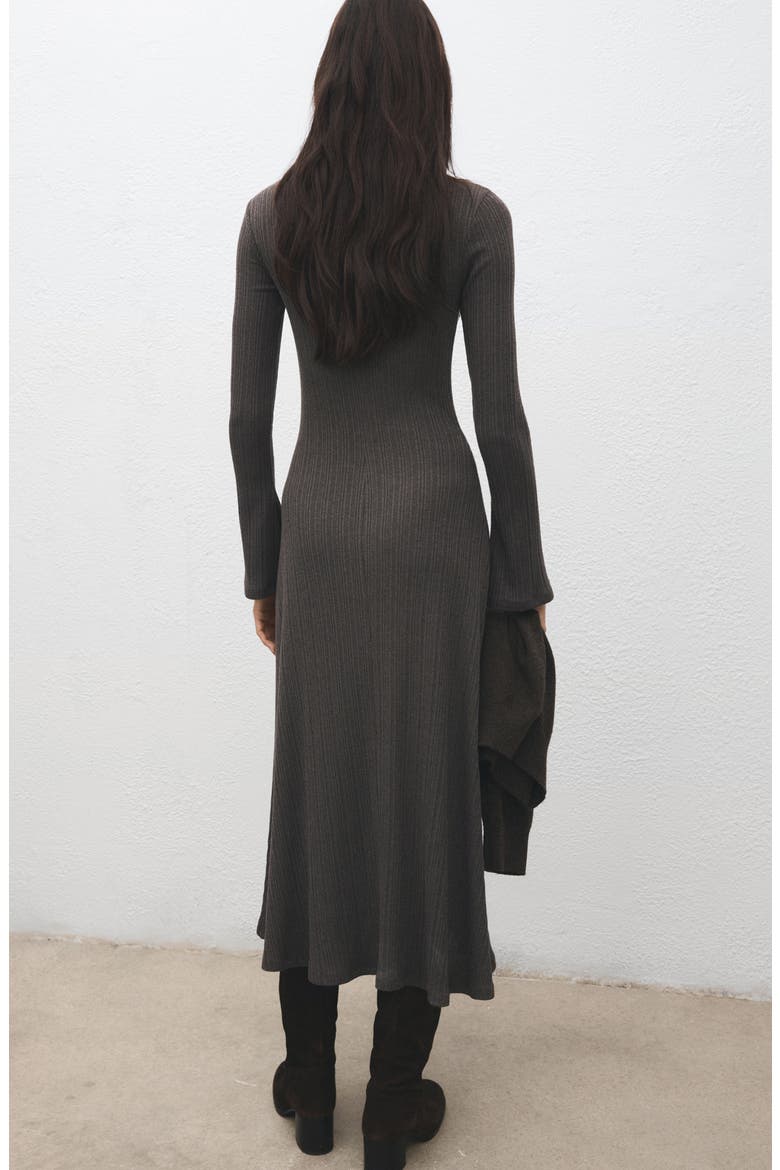Long Sleeve Rib Midi Dress, Alternate, color, MEDIUM BROWN