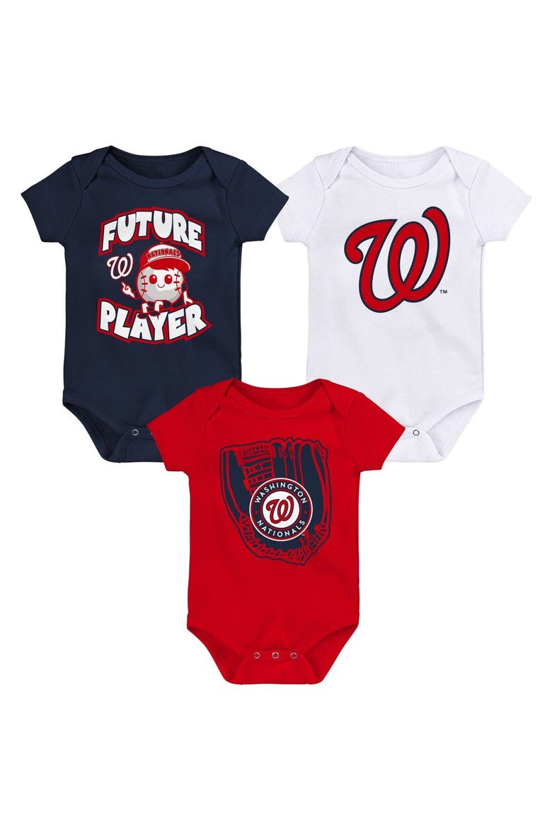 Newborn & Infant Navy/Red/White Washington Nationals Minor League Player Three-Pack Bodysuit Set, Main, color, Navy