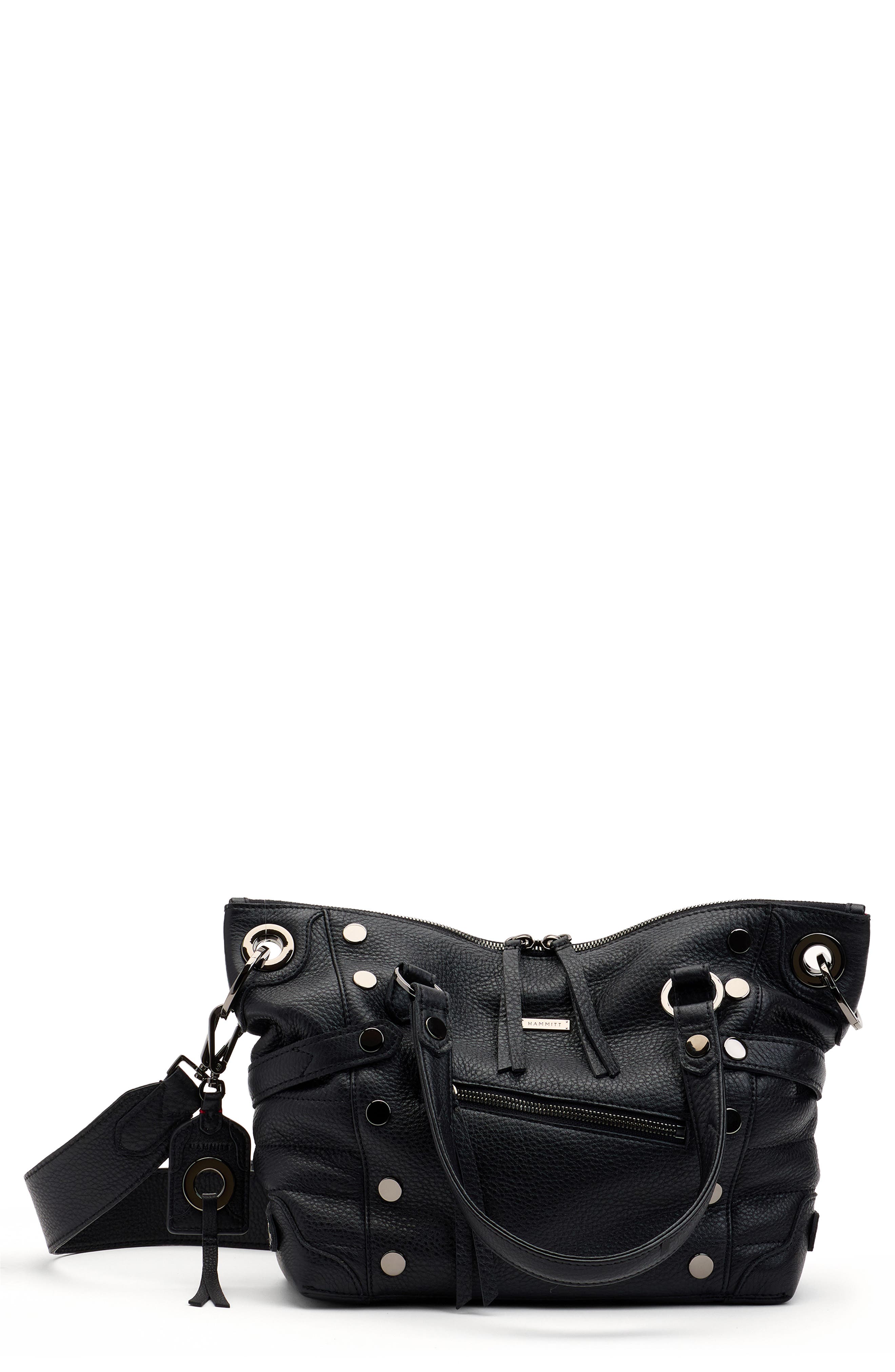 HAMMITT Medium Daniel Leather Crossbody Bag, Main, color, Moto Black/ Gunmetal
