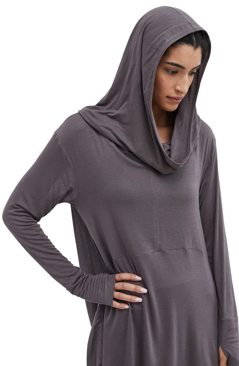 Marcella Oslo Semisheer Hooded Long Sleeve High-Low Jersey Tunic, Alternate, color, Anthracite