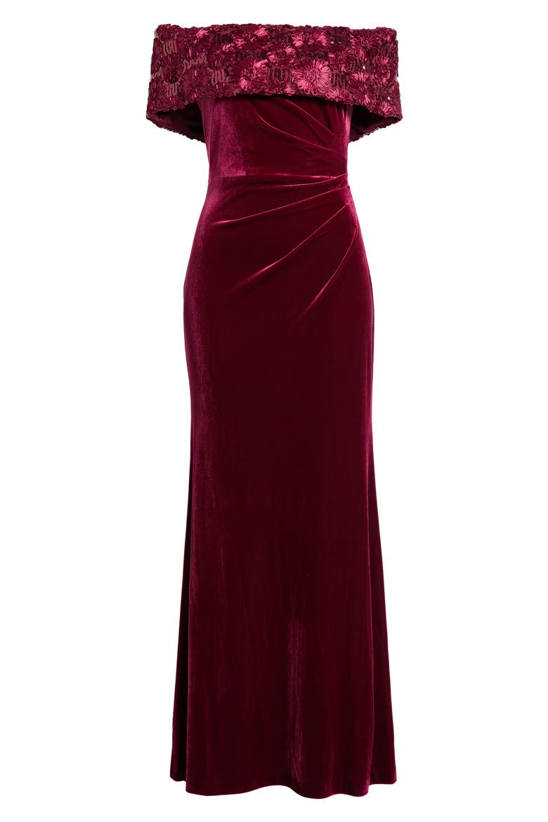 Velvet Off the Shoulder Gown, Main, color, WINE