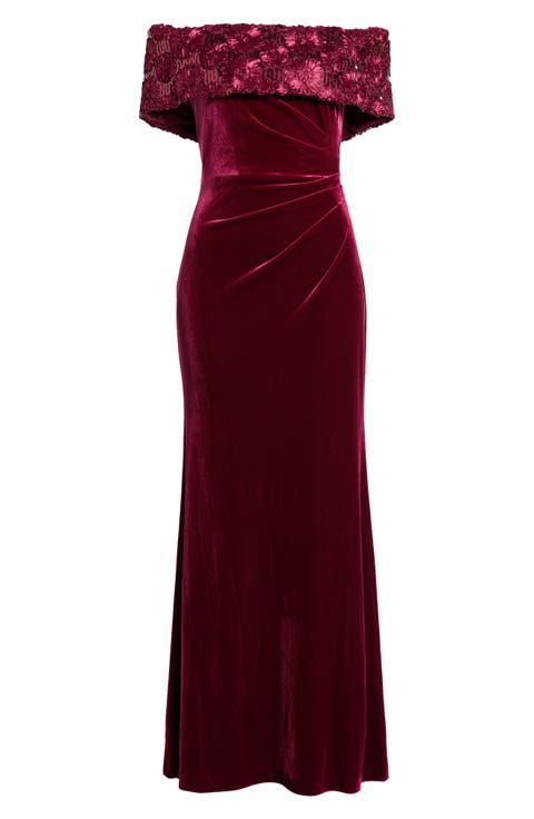 Velvet Off the Shoulder Gown