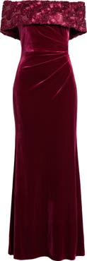 Eliza J Velvet Off the Shoulder Gown
