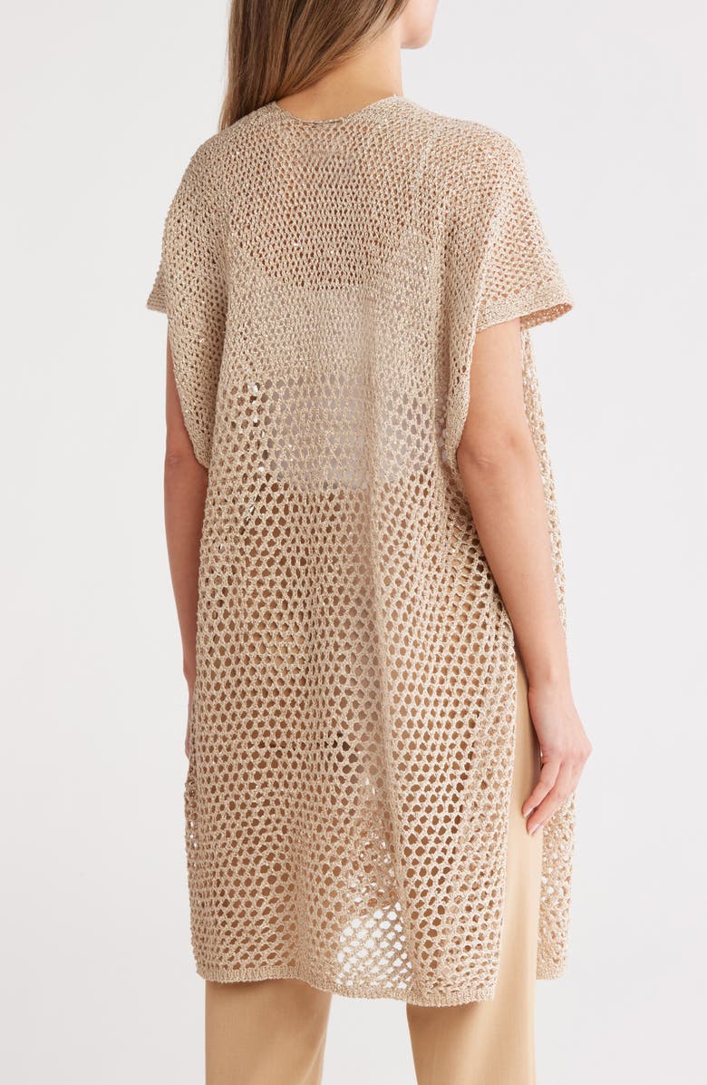 Vince Camuto Sequin Embellished Open Knit Short Sleeve Duster, Alternate, color, Neutral