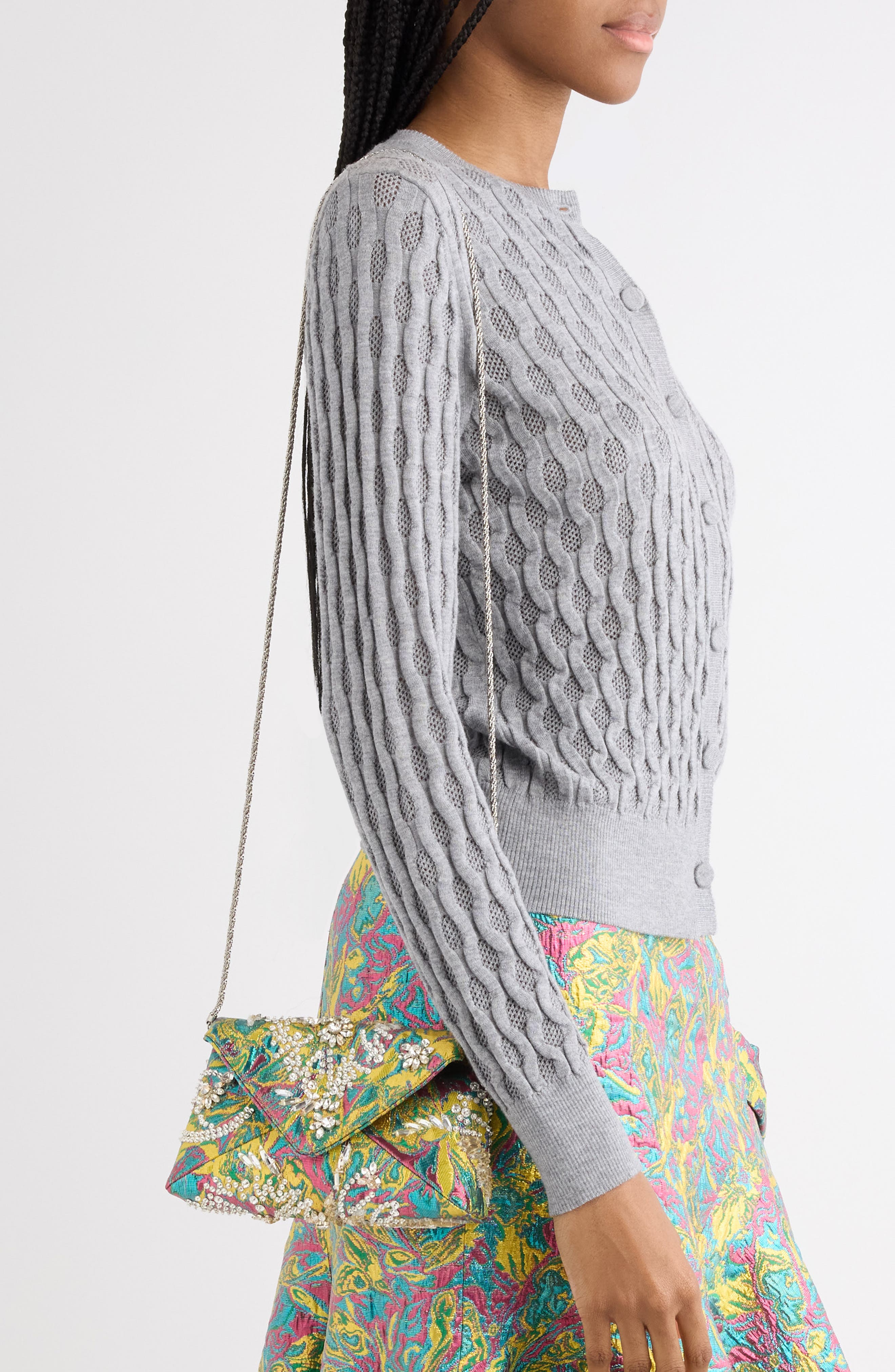 Dries Van Noten Crystal Embellished Lamé Floral Jacquard Clutch, Alternate, color, 207 Lemon