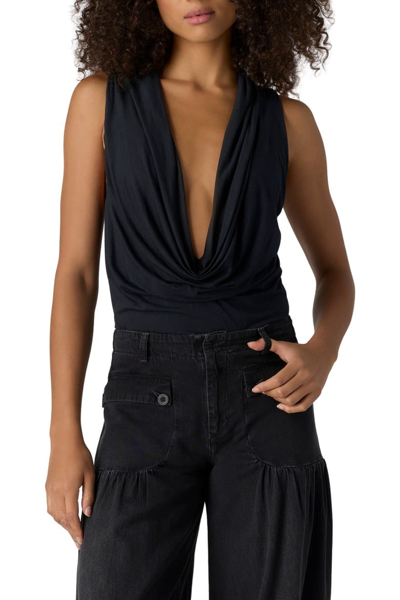 We're Going Out Plunge Neck Bodysuit, Main, color, BLACK