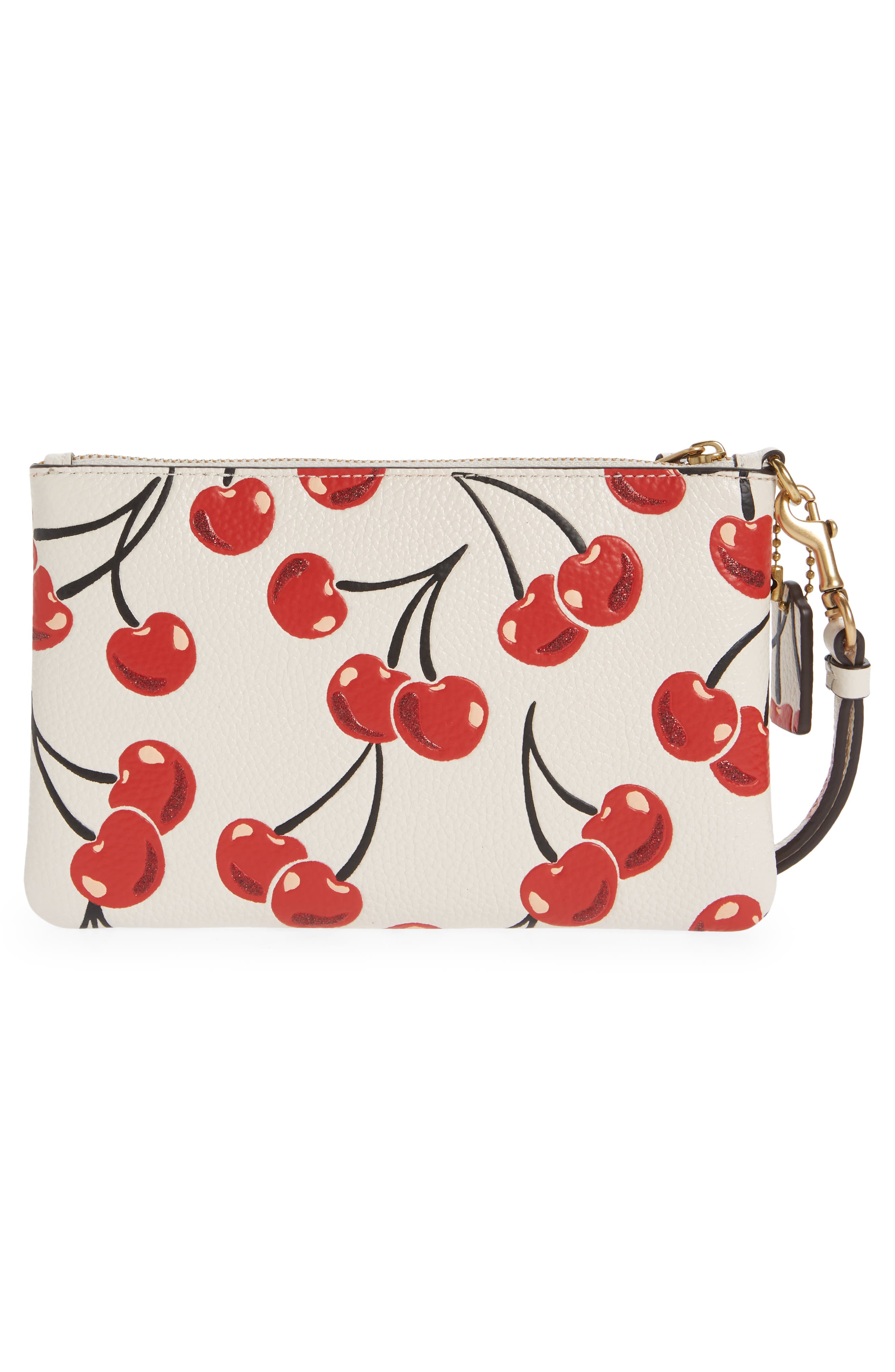 COACH Cherry Print Small Leather Wristlet, Alternate, color, 
