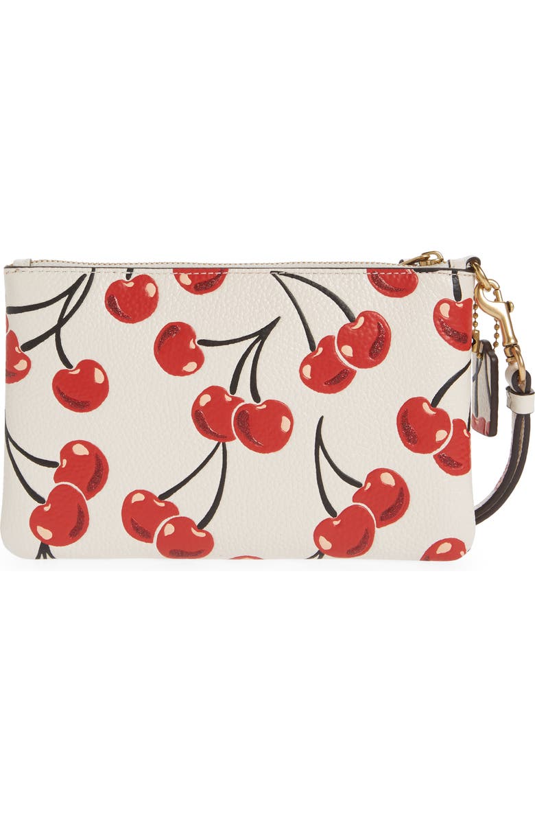 COACH Cherry Print Small Leather Wristlet, Alternate, color,