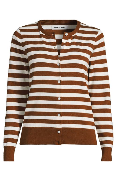 Lands' End Fine Gauge Cotton Cardigan Sweater In Brown