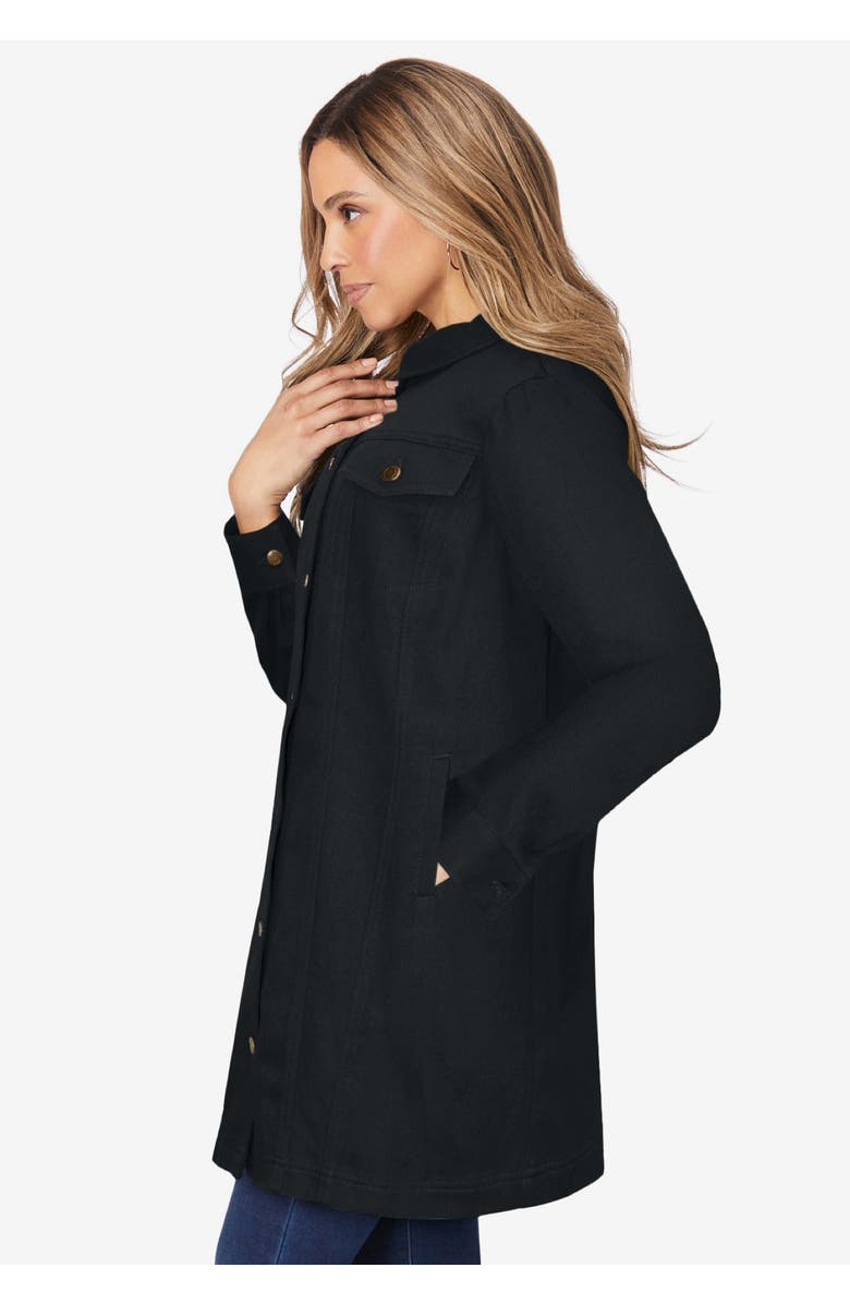Jessica London Long Denim Jacket, Alternate, color, Black
