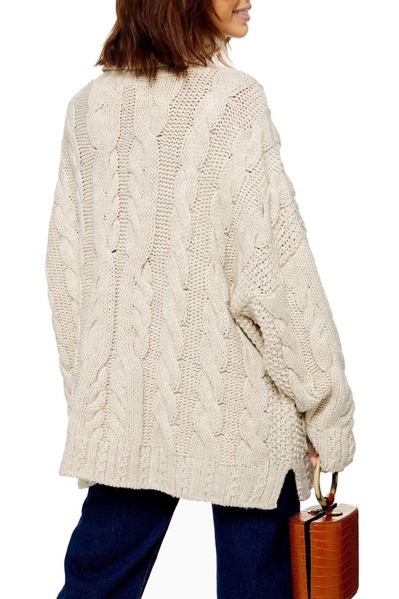 Chunky Cable Turtleneck Sweater, Alternate, color, OATMEAL