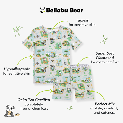 Bellabu Bear Minecraft Overworld Dreams Kids 2-piece Short Sleeve & Shorts Pajama Set In Multi