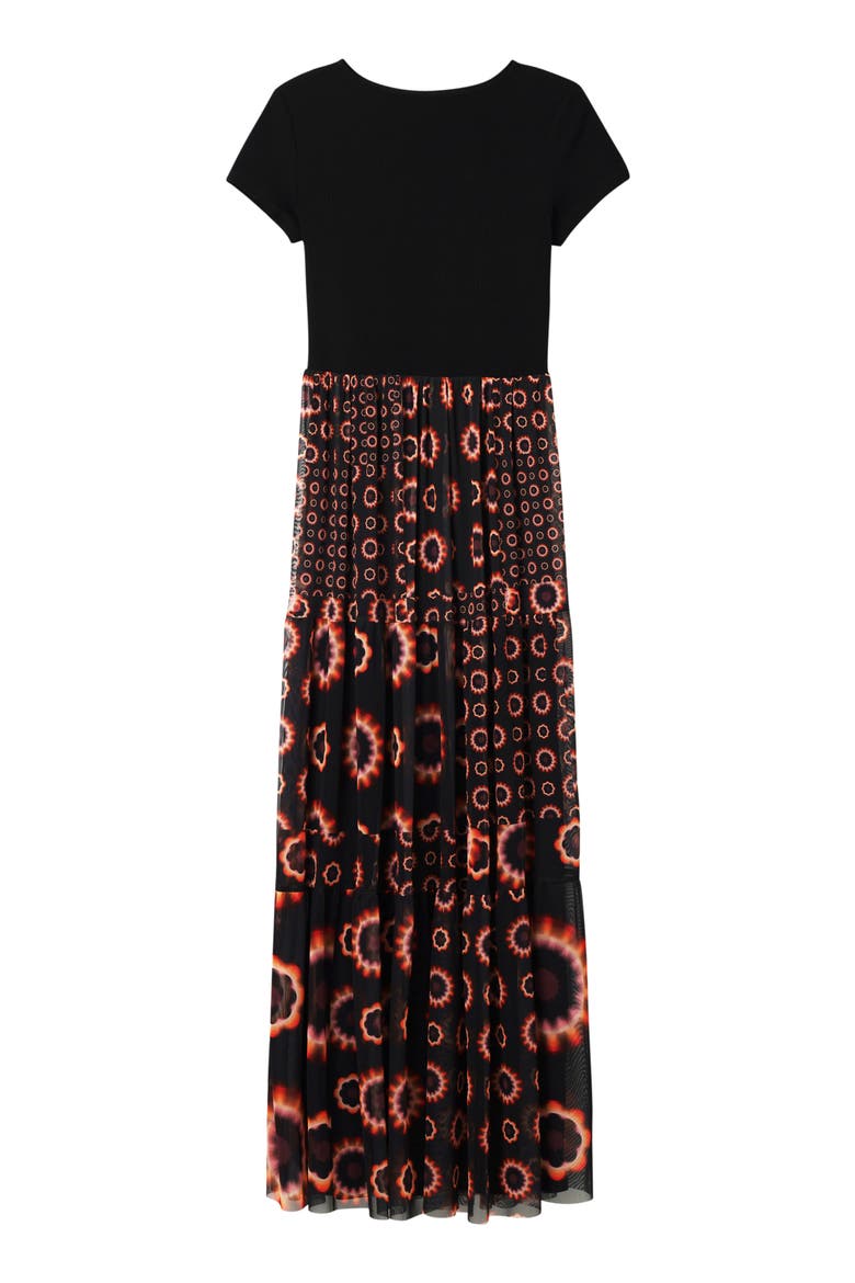 Geometric Print Combination Midi Dress, Alternate, color, BLACK