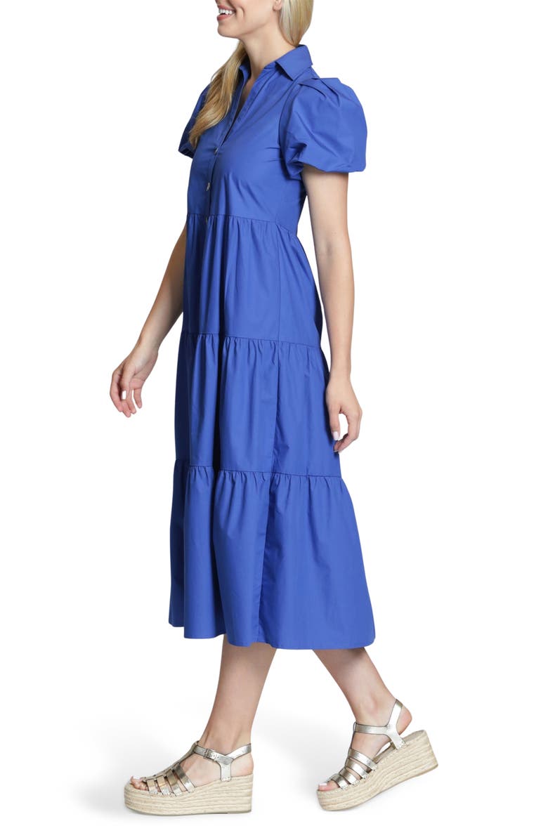 APNY Puff Sleeve Tiered Cotton Midi Dress, Alternate, color, Dazzling Blue