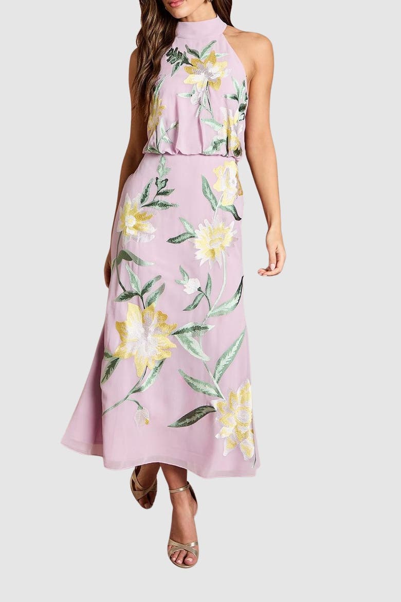 Floral Embroidery Midi Dress, Alternate, color, Lilac
