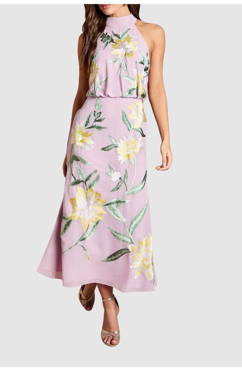 Coast Floral Embroidery Midi Dress, Alternate, color, Lilac