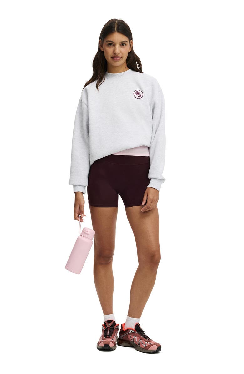 COTTON ON BODY Women's Active Plush Graphic Crew Sweatshirt, Alternate, color, Cloudy Grey Marle Bw Club