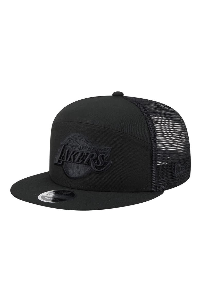 Men's New Era  Black Los Angeles Lakers Block Split Panel 9FIFTY Snapback Hat, Main, color, Black