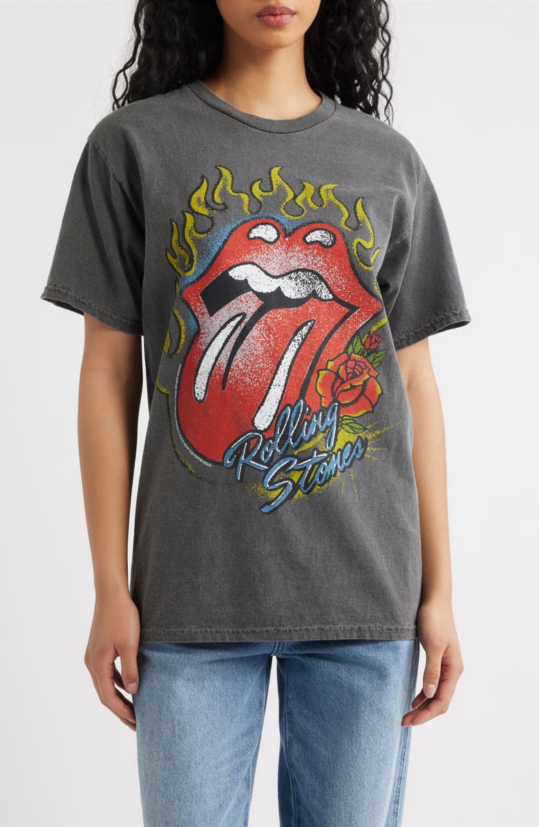 Junk Food Rolling Stones Flaming Hot Lips Graphic T-Shirt, Main, color, Vintage Black