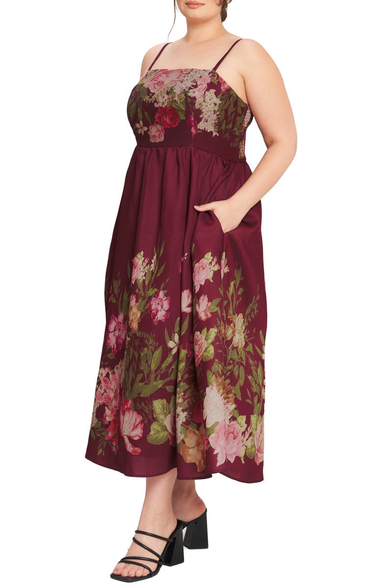 FLYING TOMATO Floral Fit & Flare Maxi Dress, Alternate, color, Burgundy