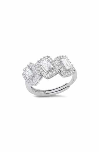 HMY JEWELRY 18K White Gold Simulated Diamond Halo Ring